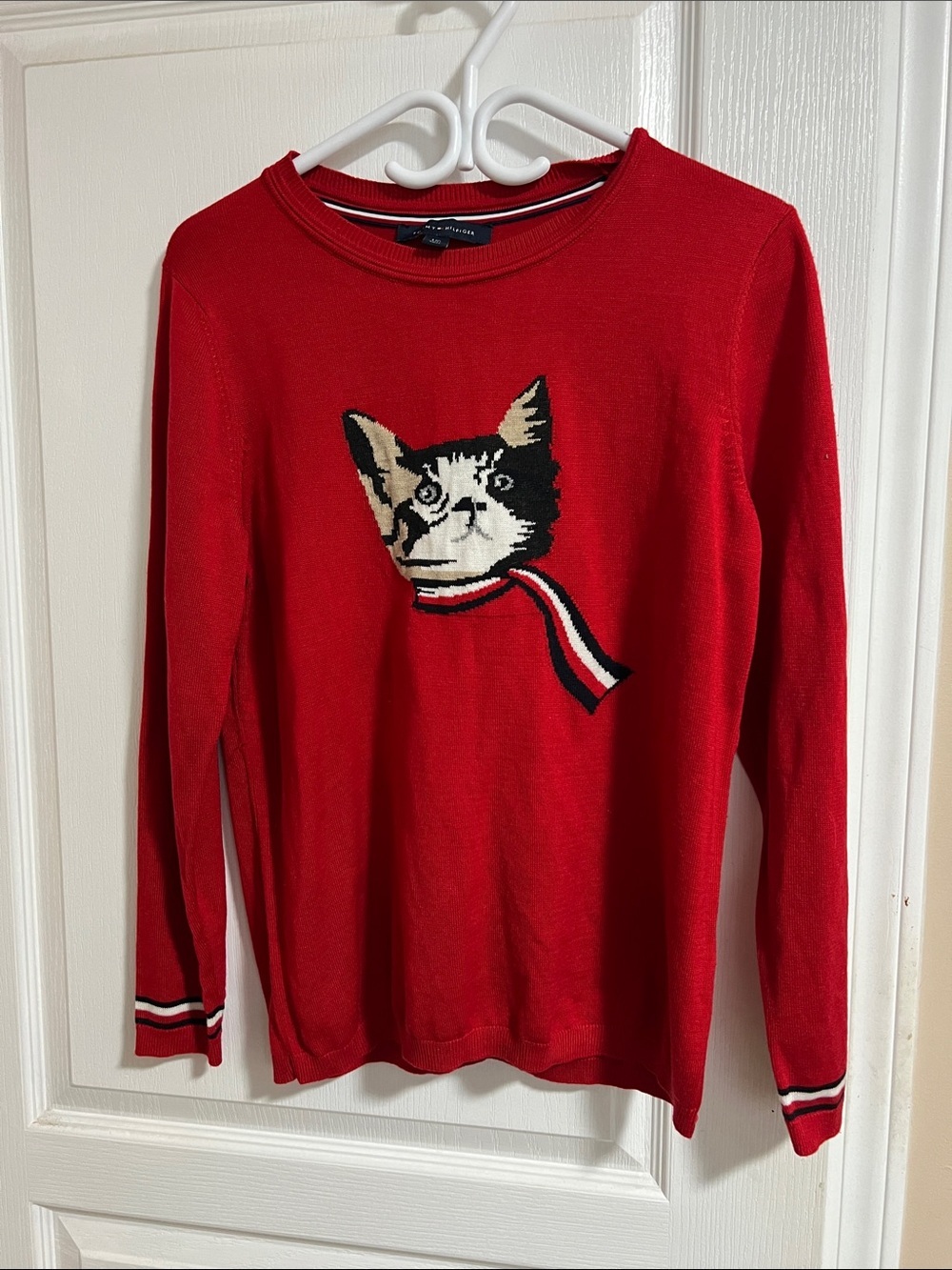 Tommy Hilfiger Red Cat Knit Sweater for Pets Cat Lovers - Classic Crewneck